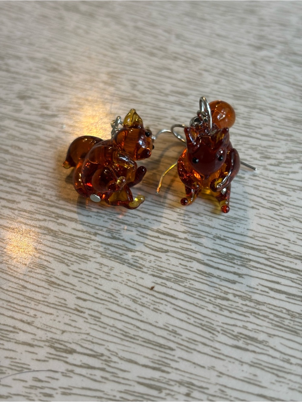 Hand Crafted Amber Brown Glass Squirrel Earrings